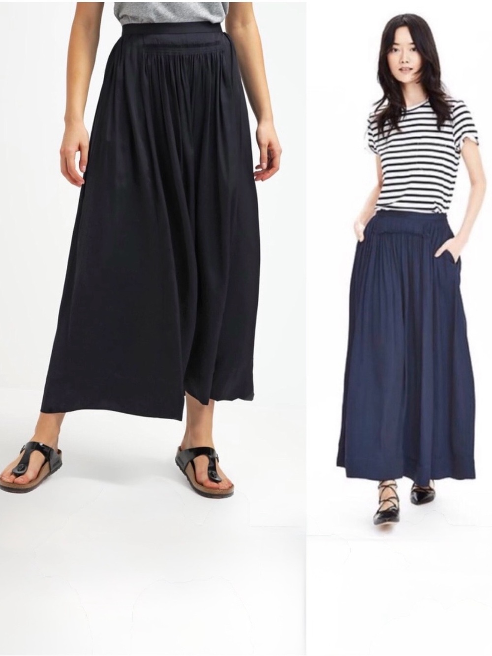 BANANA REPUBLIC, Swing Flare Maxi Skirt Navy Crinkle Smocked Waist Pleats Size 8